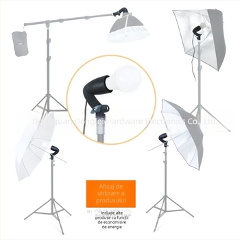 Fotografie: Cap de lampă unic cu montură E27, cap universală, umbrelă reflectorizantă și lumină LED de umplere; intensitatea luminii reglabilă; sursă de alimentare neincluse