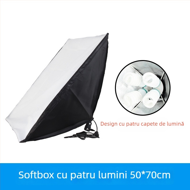 Kit de Iluminat pentru Fotografie pentru Streaming Live cu Softbox, Suport E27, 110–220V, Sursă de Alimentare Independentă, Reglare a Luminozității