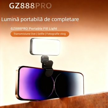 Lumină LED de fill cu clip‑on — reglabilă, 2500–9900K temperatură a culorii, alimentare USB sub 10W, pentru selfie pe telefon și videoconferințe pe tabletă