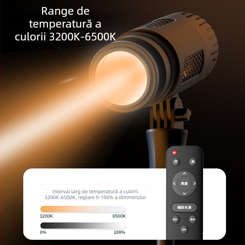Lumină portabilă pentru fotografie cu sursă COB, iluminare posterioară, 50W, 3000–6000K, rază 10 m