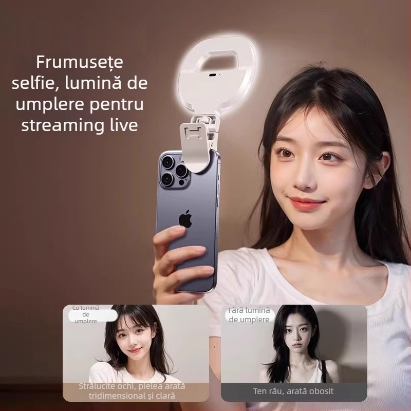 Lumină portabilă pentru fotografie – lampă compactă pentru selfie, streaming live și fotografiere (5V, <10W, 2700–7500K, reglabilă intensitatea luminii, reglabilă temperatura culorii)
