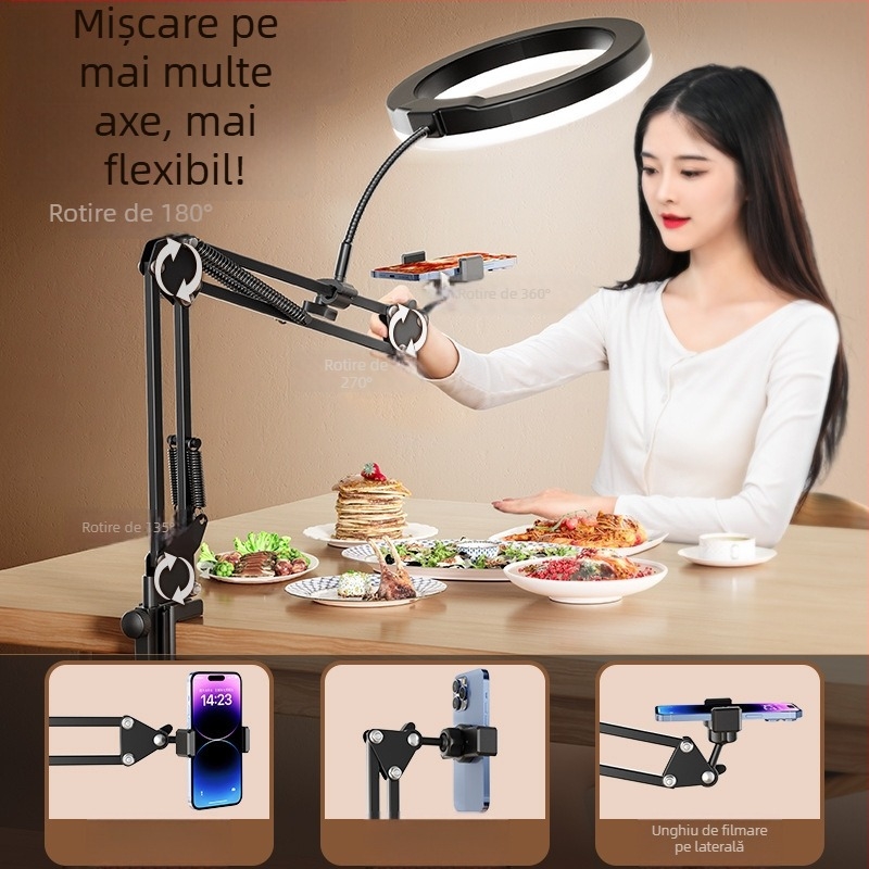 Suport pentru telefon destinat fotografiei verticale cu iluminare de umplere — montaj pe birou, 10–50W, 110V, model F10, reglaj în mai multe trepte