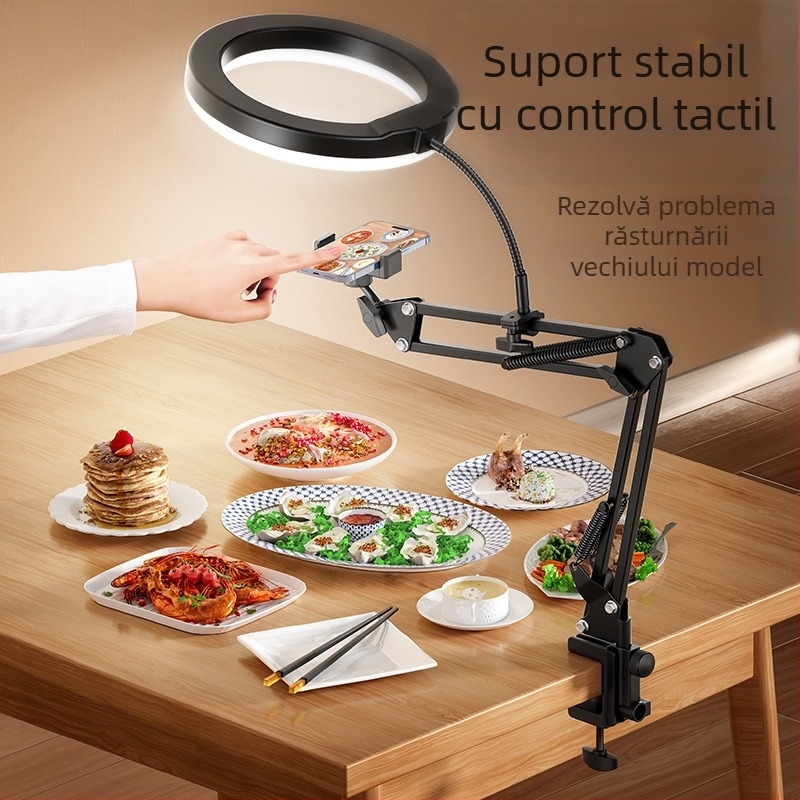 Suport pentru telefon destinat fotografiei verticale cu iluminare de umplere — montaj pe birou, 10–50W, 110V, model F10, reglaj în mai multe trepte