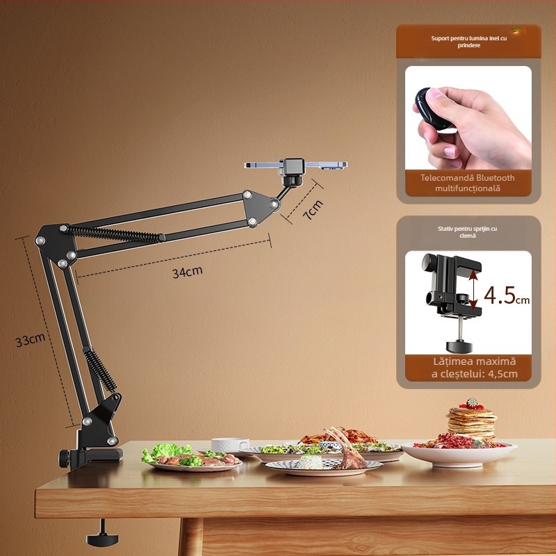 Suport pentru telefon destinat fotografiei verticale cu iluminare de umplere — montaj pe birou, 10–50W, 110V, model F10, reglaj în mai multe trepte