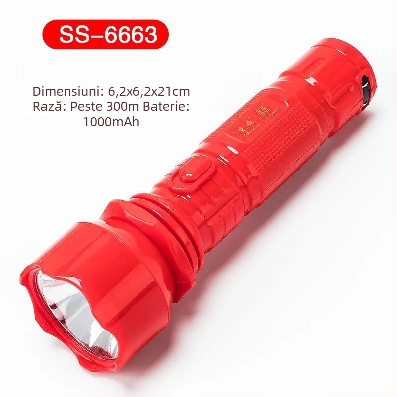 Fener LED de urgență portabil – Susen, LED 3W, alimentare manuală prin manivelă, baterie 500 mAh, reîncărcabil cu încărcător, rază fascicul 100–200 m