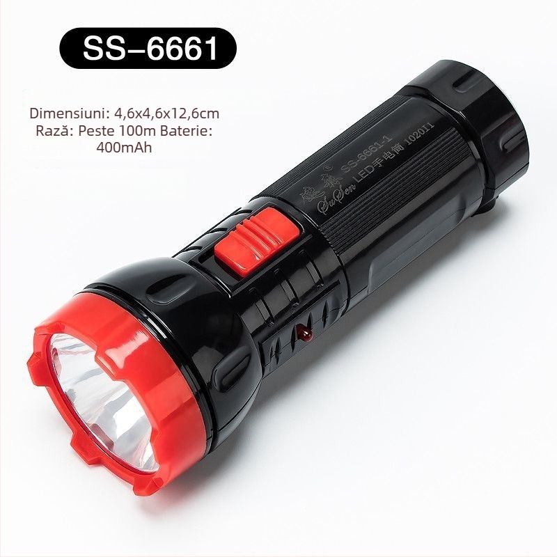 Fener LED de urgență portabil – Susen, LED 3W, alimentare manuală prin manivelă, baterie 500 mAh, reîncărcabil cu încărcător, rază fascicul 100–200 m