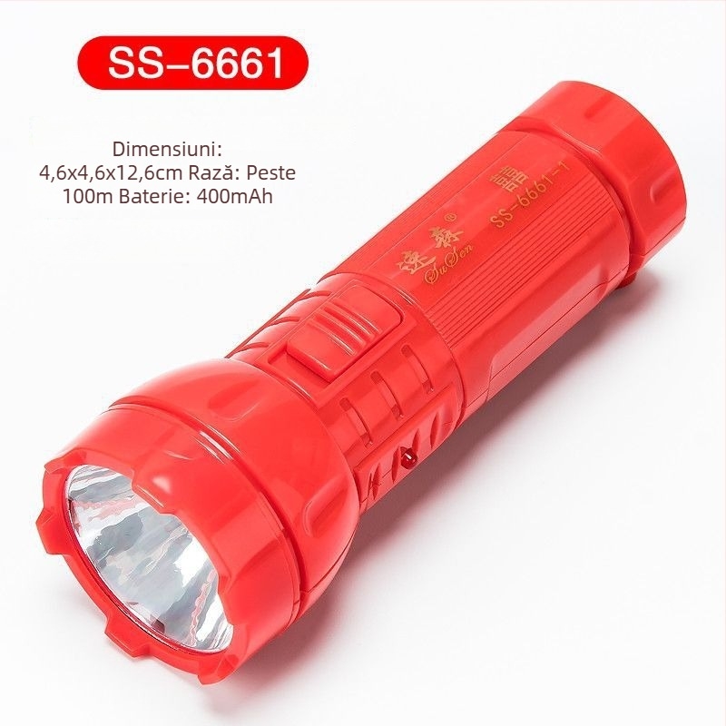 Fener LED de urgență portabil – Susen, LED 3W, alimentare manuală prin manivelă, baterie 500 mAh, reîncărcabil cu încărcător, rază fascicul 100–200 m