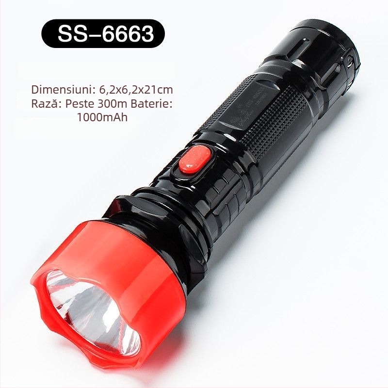 Fener LED de urgență portabil – Susen, LED 3W, alimentare manuală prin manivelă, baterie 500 mAh, reîncărcabil cu încărcător, rază fascicul 100–200 m