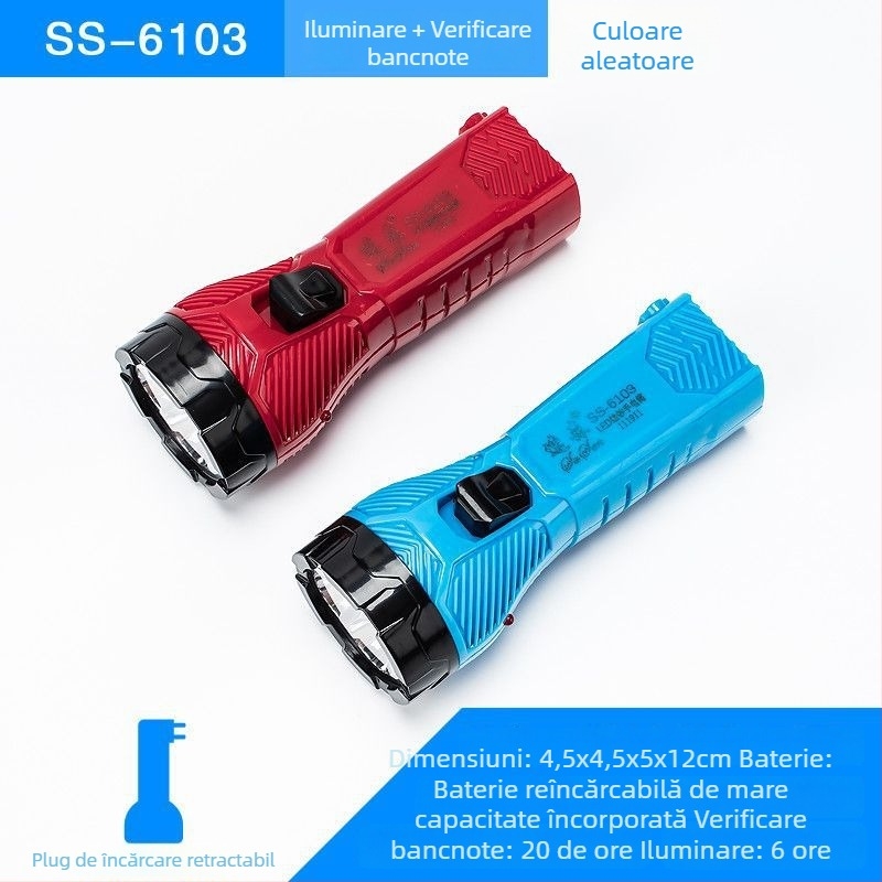 Fener LED de urgență portabil – Susen, LED 3W, alimentare manuală prin manivelă, baterie 500 mAh, reîncărcabil cu încărcător, rază fascicul 100–200 m