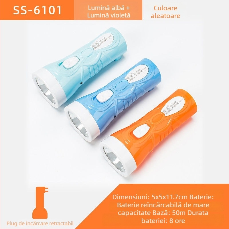 Fener LED de urgență portabil – Susen, LED 3W, alimentare manuală prin manivelă, baterie 500 mAh, reîncărcabil cu încărcător, rază fascicul 100–200 m