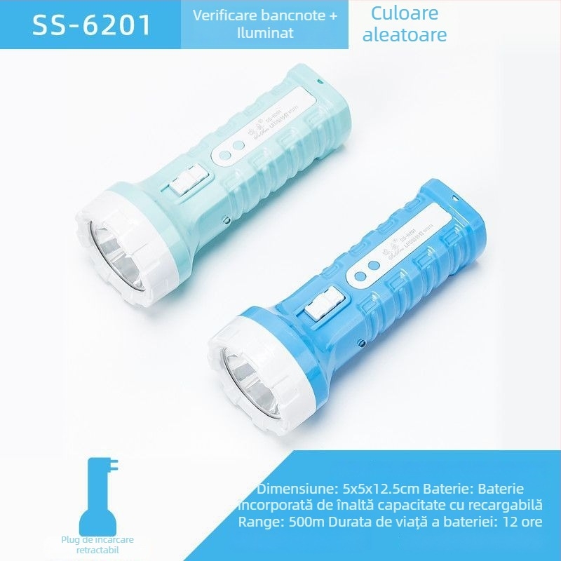 Fener LED de urgență portabil – Susen, LED 3W, alimentare manuală prin manivelă, baterie 500 mAh, reîncărcabil cu încărcător, rază fascicul 100–200 m