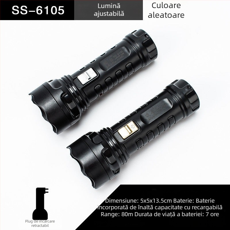 Fener LED de urgență portabil – Susen, LED 3W, alimentare manuală prin manivelă, baterie 500 mAh, reîncărcabil cu încărcător, rază fascicul 100–200 m