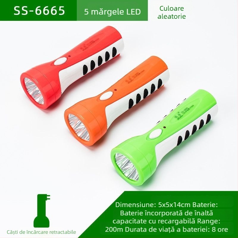 Fener LED de urgență portabil – Susen, LED 3W, alimentare manuală prin manivelă, baterie 500 mAh, reîncărcabil cu încărcător, rază fascicul 100–200 m