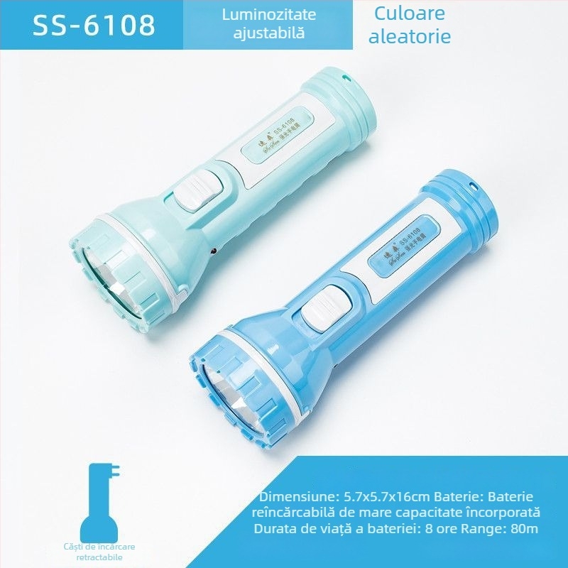 Fener LED de urgență portabil – Susen, LED 3W, alimentare manuală prin manivelă, baterie 500 mAh, reîncărcabil cu încărcător, rază fascicul 100–200 m