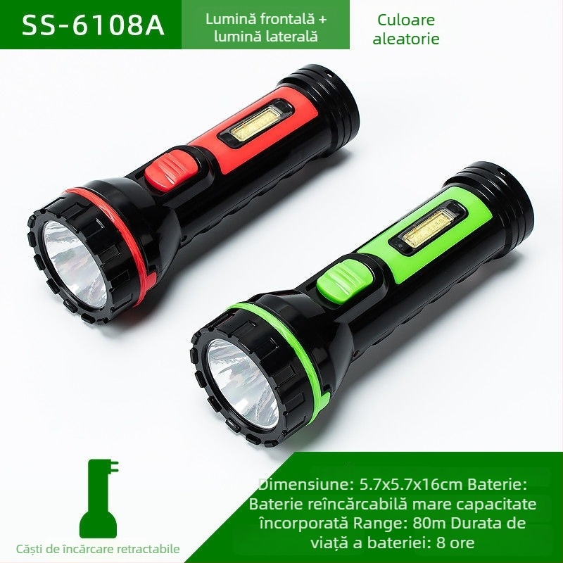 Fener LED de urgență portabil – Susen, LED 3W, alimentare manuală prin manivelă, baterie 500 mAh, reîncărcabil cu încărcător, rază fascicul 100–200 m