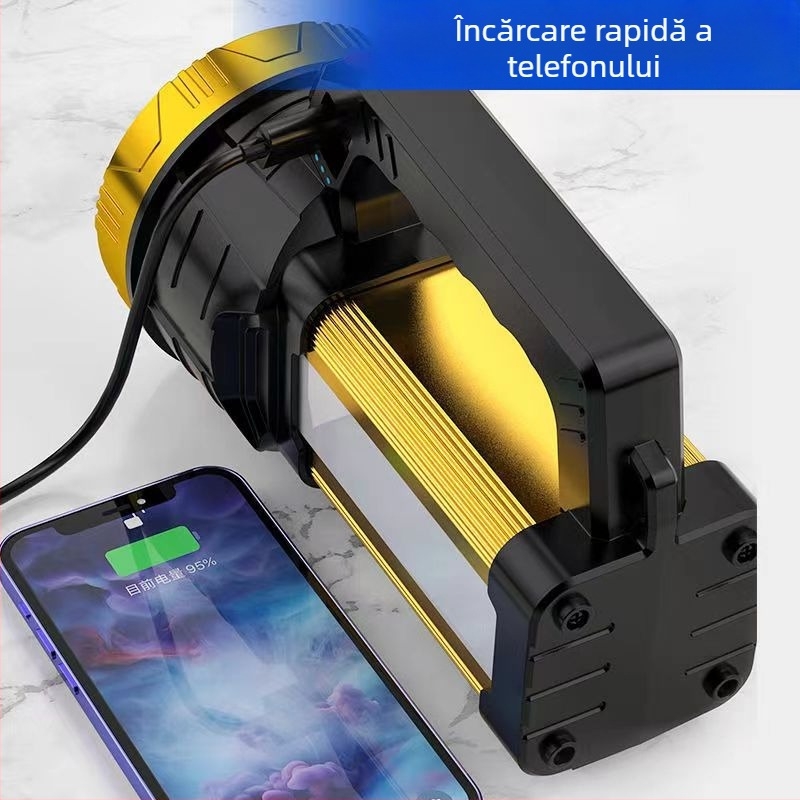Lanternă portabilă încărcabilă cu manivela, 20 W, 2400 mAh, rotație la 360°, rază 100–200 m