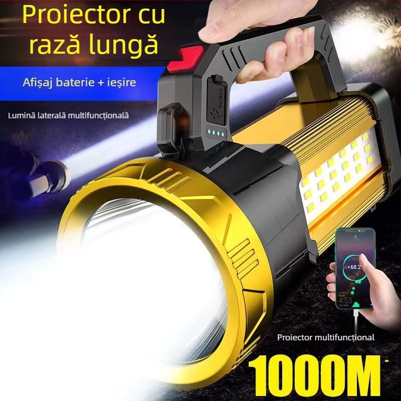 Lanternă portabilă încărcabilă cu manivela, 20 W, 2400 mAh, rotație la 360°, rază 100–200 m