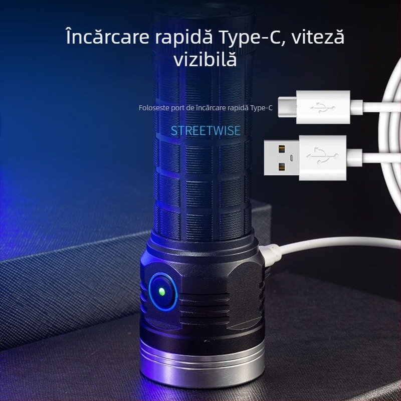 Lanternă de mână pentru camping în aer liber: 25W, 1600lm, rază 50–100 m, corp din aliaj de aluminiu