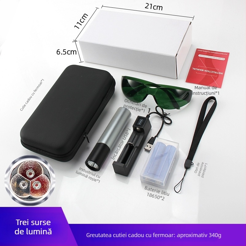 Lanternă LED portabilă cu IR 630/660/850 nm, 3xLED 1,5W, baterie 1800mAh, încărcător inclus, protecție la supraîncărcare