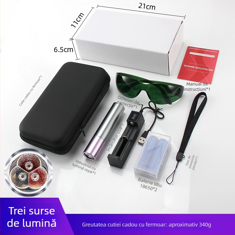 Lanternă LED portabilă cu IR 630/660/850 nm, 3xLED 1,5W, baterie 1800mAh, încărcător inclus, protecție la supraîncărcare