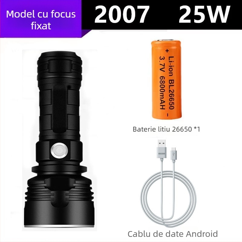 Lanternă LED P70 cu 50W, 6800mAh, rază de până la 500 m, aliaj de aluminiu, încărcare USB