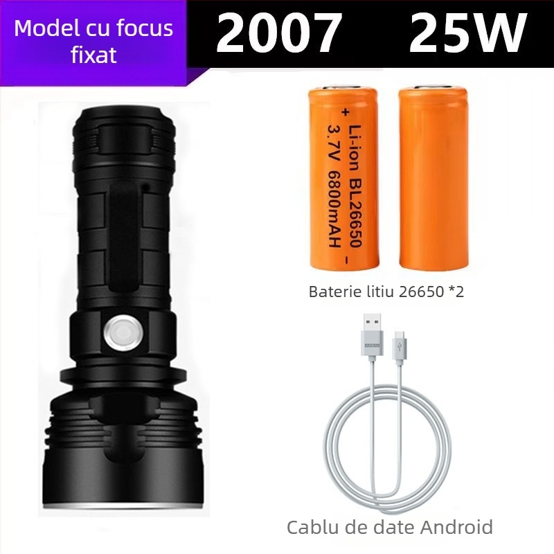 Lanternă LED P70 cu 50W, 6800mAh, rază de până la 500 m, aliaj de aluminiu, încărcare USB