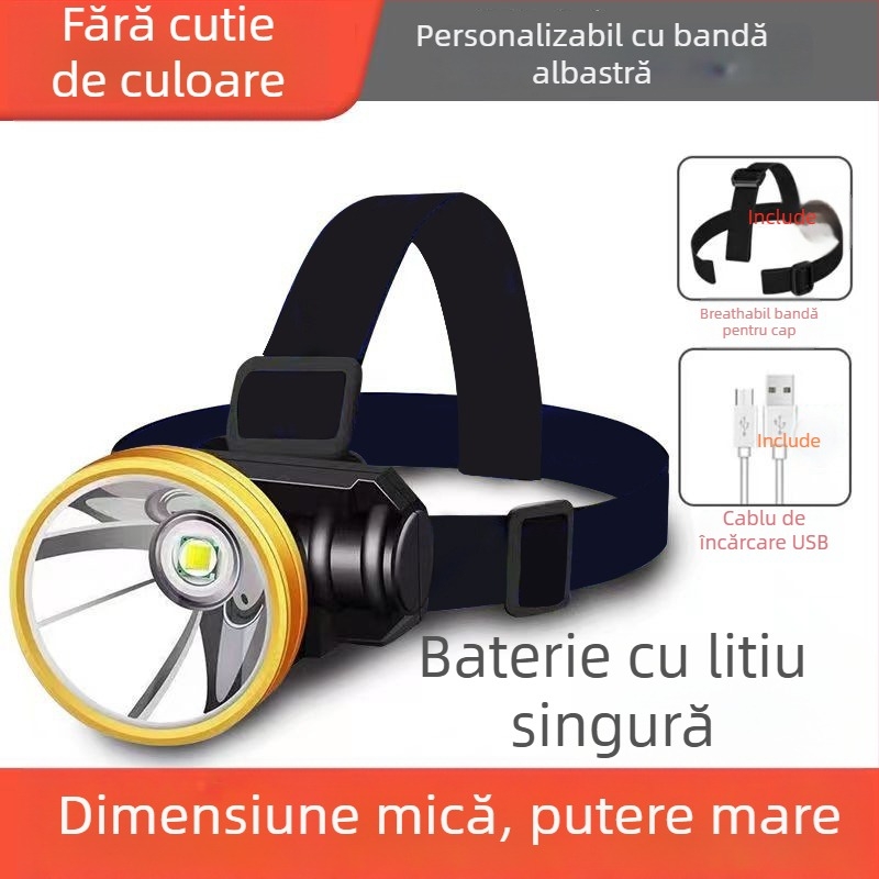 Lanternă frontală LED pentru pescuit nocturn — USB reîncărcabilă, capacitate baterie 800, putere 15, rotire la 360°, rază 100–200 m