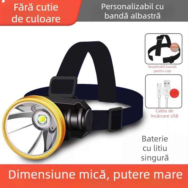Lanternă frontală LED pentru pescuit nocturn — USB reîncărcabilă, capacitate baterie 800, putere 15, rotire la 360°, rază 100–200 m