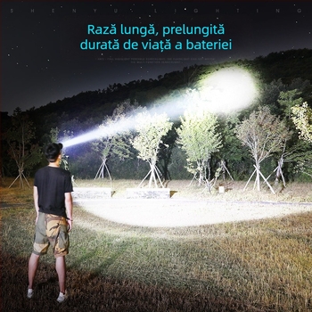 Frontala pentru pescuit de noapte, reîncărcabilă, baterie 1200mAh, LED 10W, corp din aliaj de aluminiu, rază 200–500 m