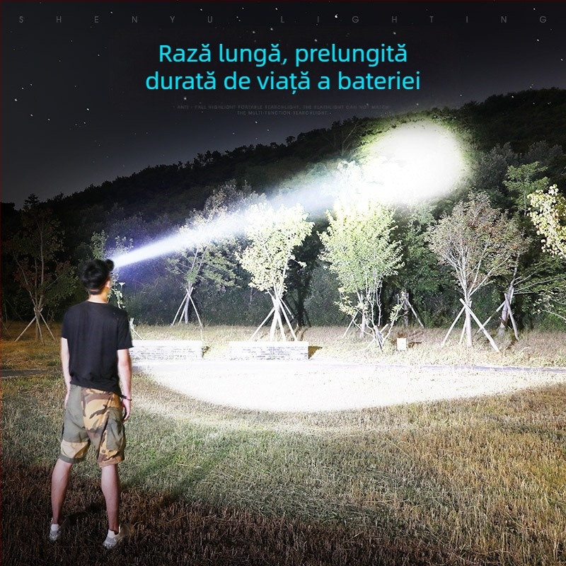 Frontala pentru pescuit de noapte, reîncărcabilă, baterie 1200mAh, LED 10W, corp din aliaj de aluminiu, rază 200–500 m