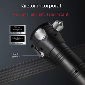 Lumină de urgență auto, multifuncțională, cu LED COB, încărcare solară, power bank și cioc de spart geamuri
