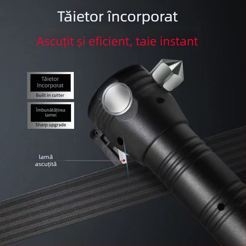 Lumină de urgență auto, multifuncțională, cu LED COB, încărcare solară, power bank și cioc de spart geamuri