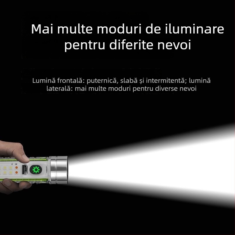 Fener LED pentru breloc, 350+ lm, baterie de 1500 mAh, reîncărcabil, zoom optic, rază 100–200 m