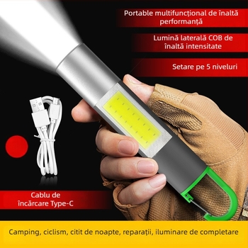 Lanternă reîncărcabilă pentru camping, cu sursă de lumină tip bec, baterie 800 mAh, 1W, încărcare, rază până la 50–100 m