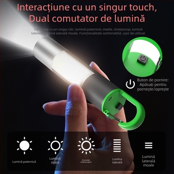 Lanternă reîncărcabilă pentru camping, cu sursă de lumină tip bec, baterie 800 mAh, 1W, încărcare, rază până la 50–100 m