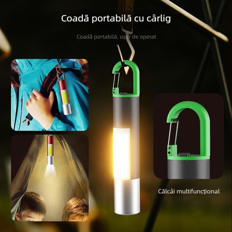 Lanternă reîncărcabilă pentru camping, cu sursă de lumină tip bec, baterie 800 mAh, 1W, încărcare, rază până la 50–100 m