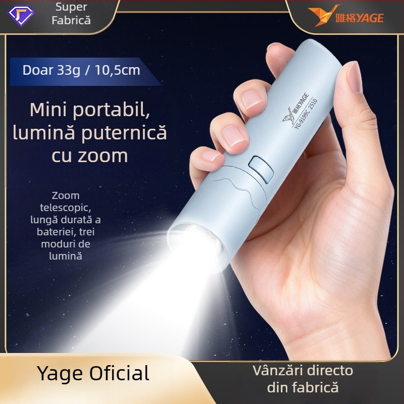 Lanternă portabilă cu design telescopic, LED 3W, 140 lm, autonomie 3 ore, baterie reîncărcabilă 14500