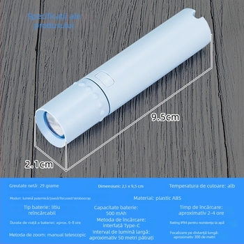Soson Felinar LED ABS — Încărcare USB, LED 1W, baterie 500 mAh, focalizare telescopică