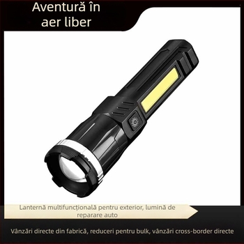 Fener LED cu lumină laterală USB, zoom, rotație la 360° — 20W, baterie 1200 mAh, rază 200–500 m, pentru camping și ciclism