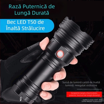 Lanternă LED pentru patrulare din aliaj de aluminiu, încărcare USB, rezistentă la apă, rază peste 500 m