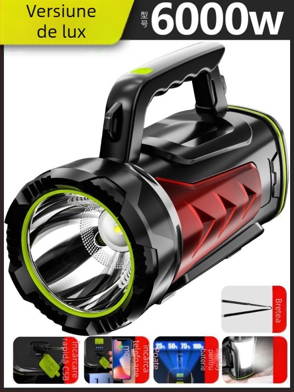 Divine Fish Lanternă LED, alimentare manuală, 5W, baterie 2000mAh, rază peste 500 m, reîncărcabilă