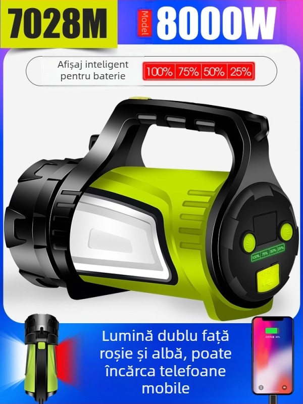 Divine Fish Lanternă LED, alimentare manuală, 5W, baterie 2000mAh, rază peste 500 m, reîncărcabilă