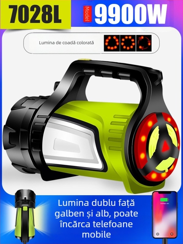 Divine Fish Lanternă LED, alimentare manuală, 5W, baterie 2000mAh, rază peste 500 m, reîncărcabilă