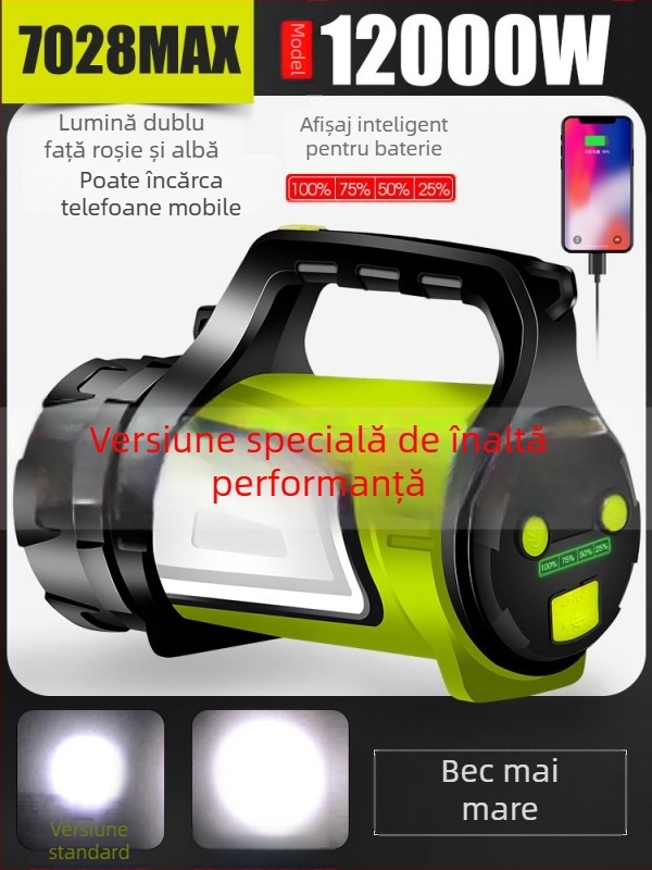 Divine Fish Lanternă LED, alimentare manuală, 5W, baterie 2000mAh, rază peste 500 m, reîncărcabilă