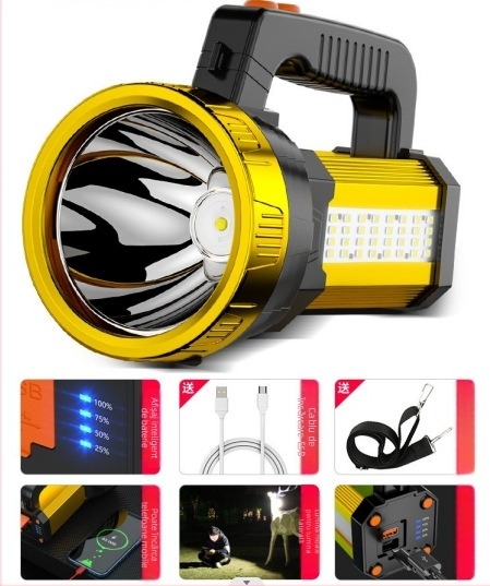 Focar LED pentru camping cu încărcare USB, 15W, corp din aliaj de aluminiu, 8000 mAh, rază peste 500 m