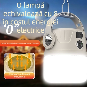 Lumină LED solară pentru camping, încărcare USB, 5W, baterie 1200mAh, sursă de lumină LED și bec, pentru camping și situații de urgență