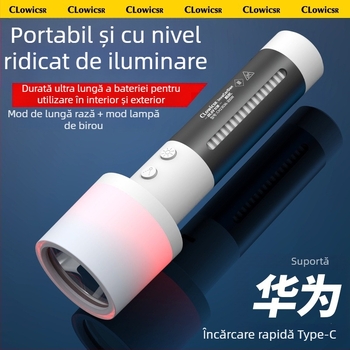 Lanternă LED: LED puternic, reîncărcabilă, portabilă pentru camping, baterie 18650 3200mAh, încărcare Type-C, 30W, rază peste 500 metri