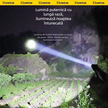 Lanternă LED: LED puternic, reîncărcabilă, portabilă pentru camping, baterie 18650 3200mAh, încărcare Type-C, 30W, rază peste 500 metri