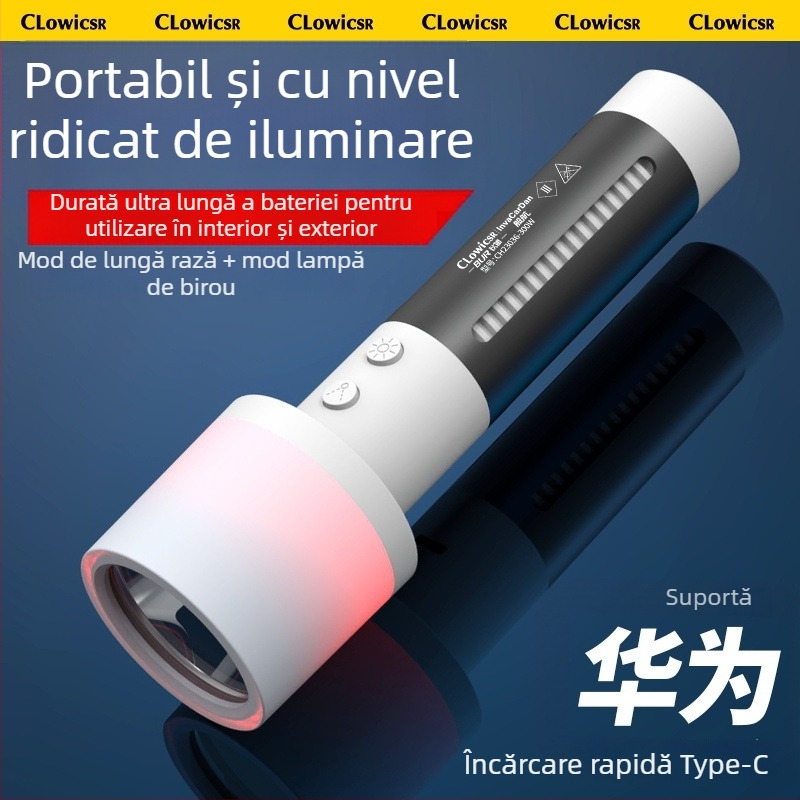 Lanternă LED: LED puternic, reîncărcabilă, portabilă pentru camping, baterie 18650 3200mAh, încărcare Type-C, 30W, rază peste 500 metri