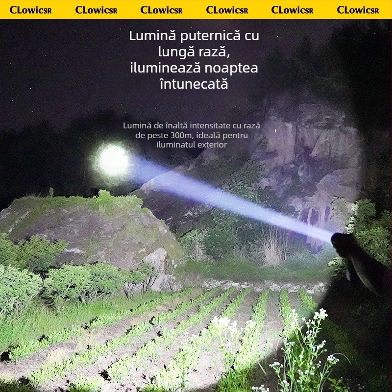 Lanternă LED: LED puternic, reîncărcabilă, portabilă pentru camping, baterie 18650 3200mAh, încărcare Type-C, 30W, rază peste 500 metri